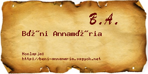 Béni Annamária névjegykártya
